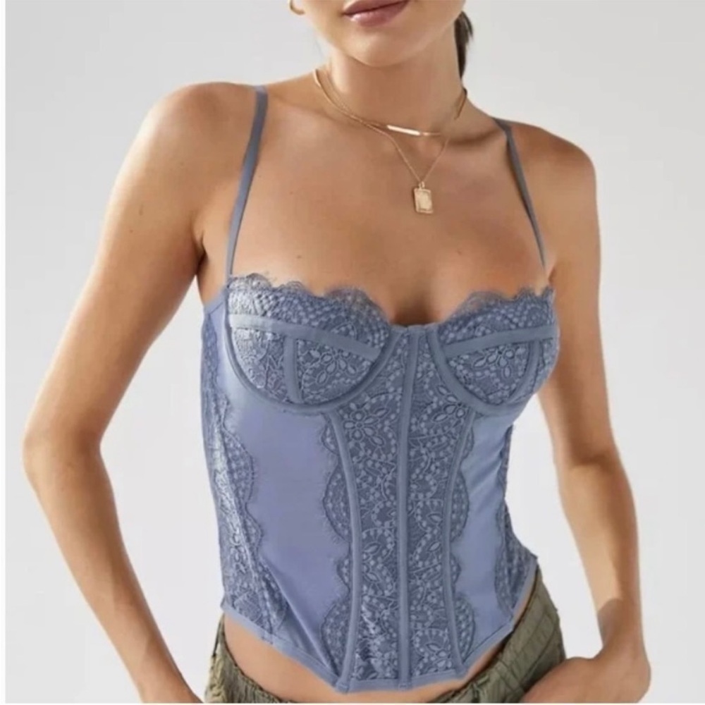 Urban outfitters coquette Corset fairy grunge lace blue lingerie ethereal small - Picture 1 of 13
